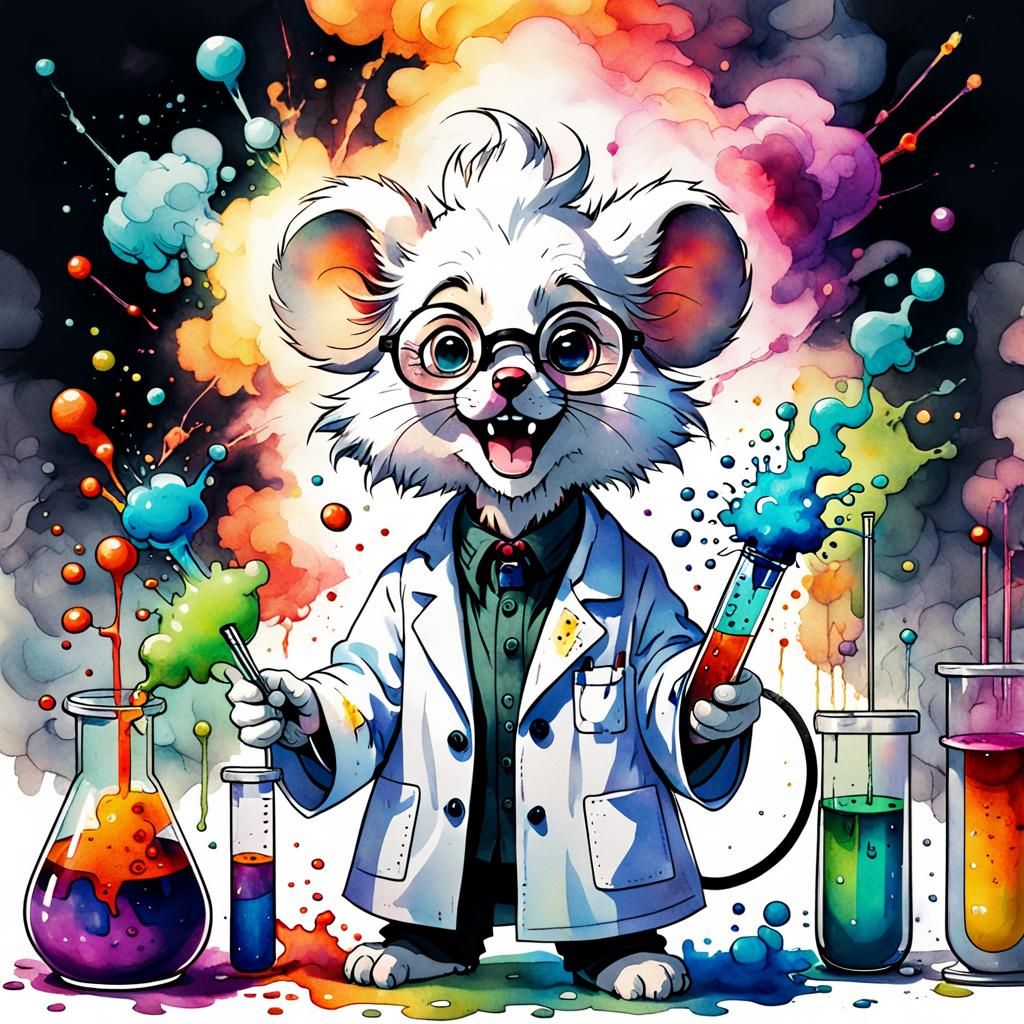 Mad Scientist Babymouse Mixes Colorful Liquids in Lab