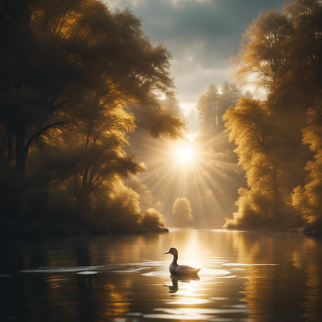 Duck in River Bathed in Sunlight: Digital Painting