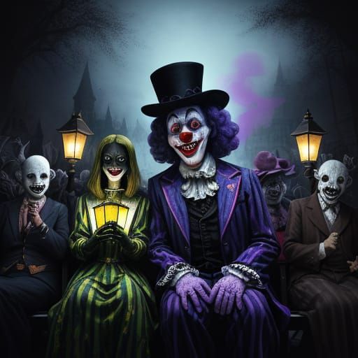 Surreal Clown in Haunting Summer Scene