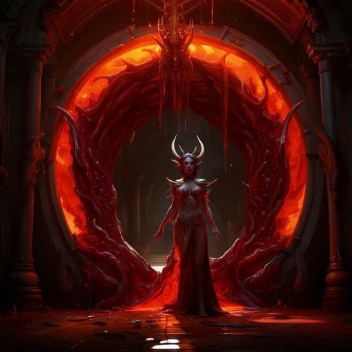 Vampire Queen Emerges from Portal in Dark Fantasy Art