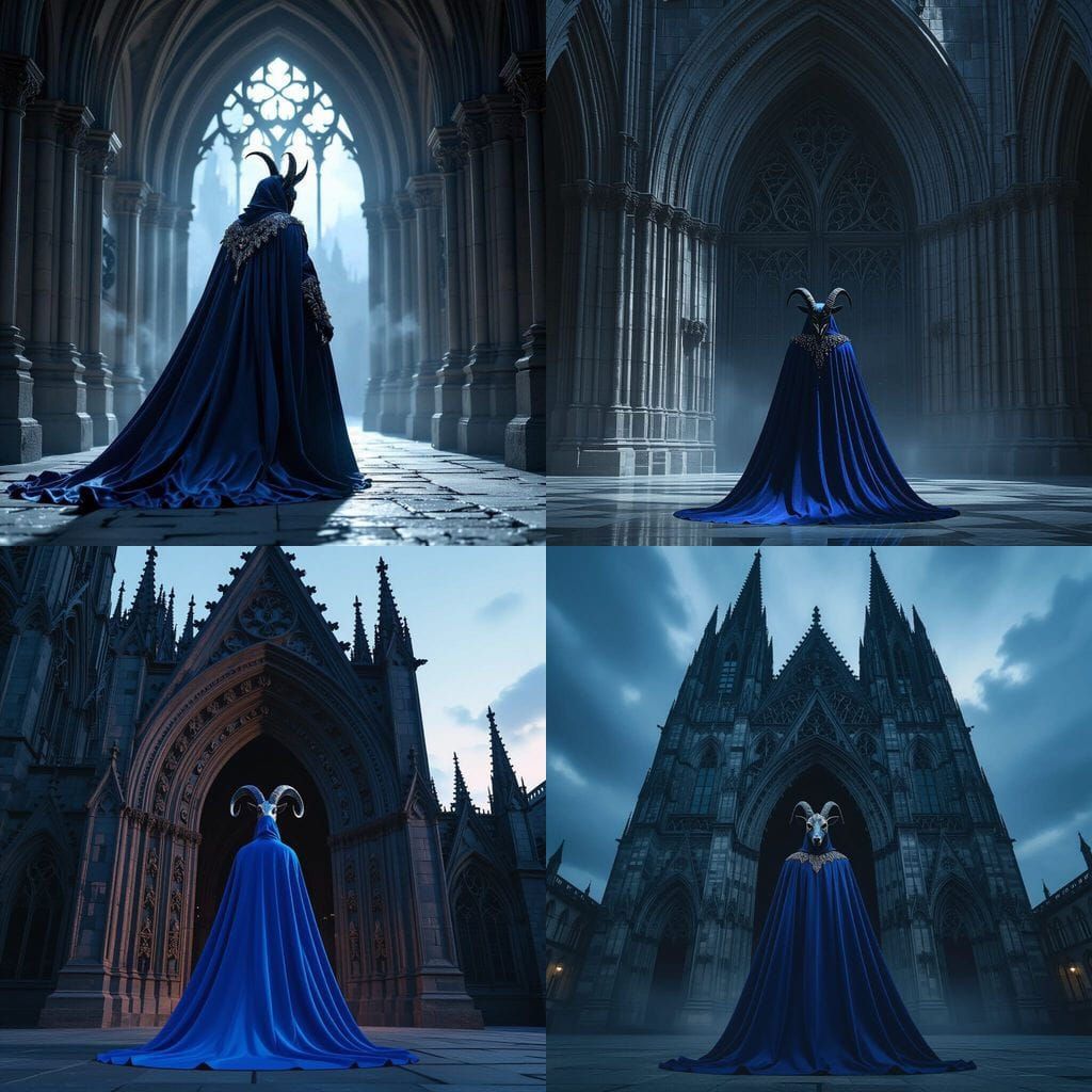 Gothic Church with Jewel-Encrusted Goat Mask Figure