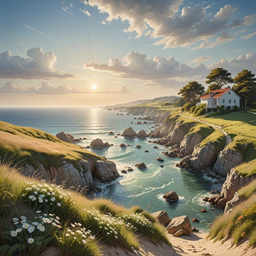Dreamy Summer Coastal Landscape in Soft Colors
