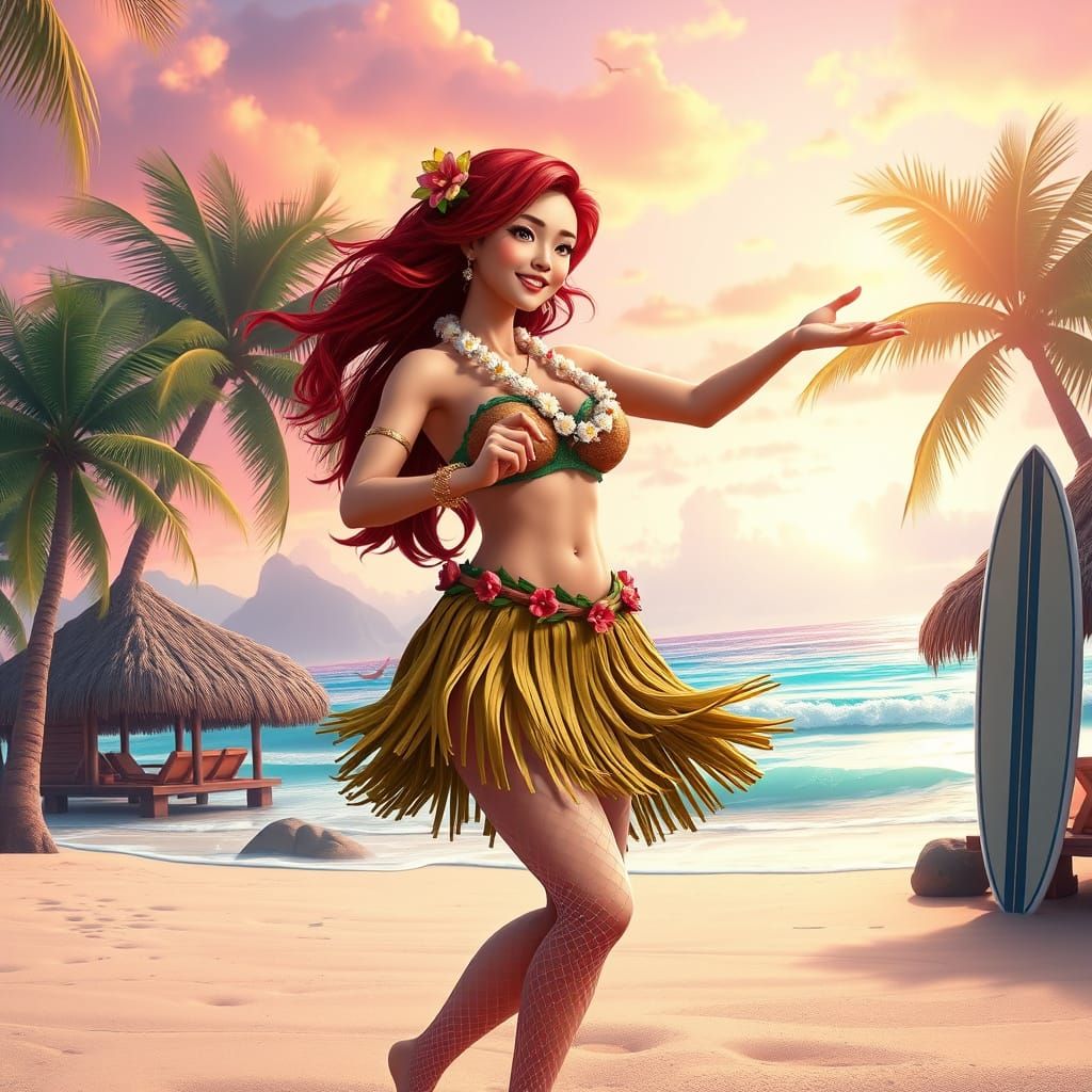 Hawaiian Hula Dancer in 3D Anime Style