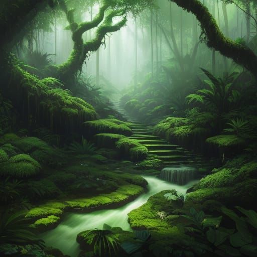 Lush Rainforest Bathed in Ethereal Light
