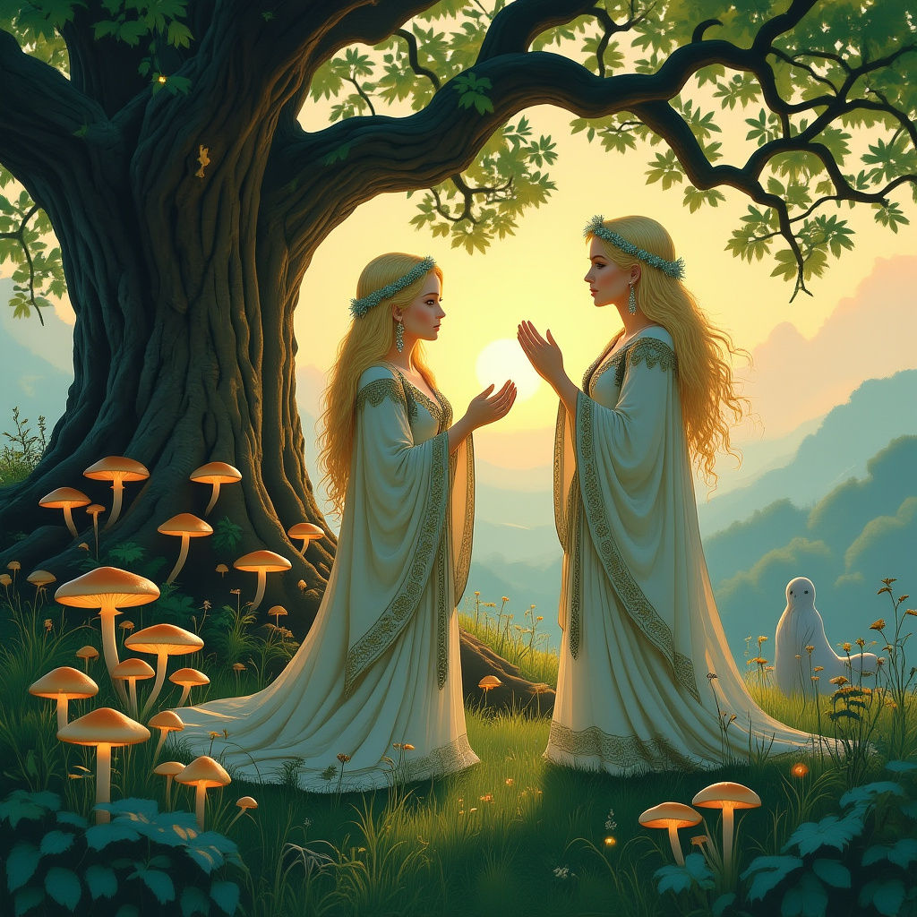 Celtic Druidess Communing with Nature, Art Nouveau Style