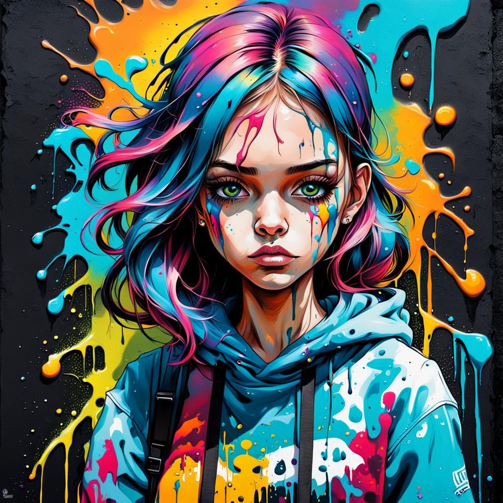 Colorful Graffiti Art Portrait of a Beautiful Girl