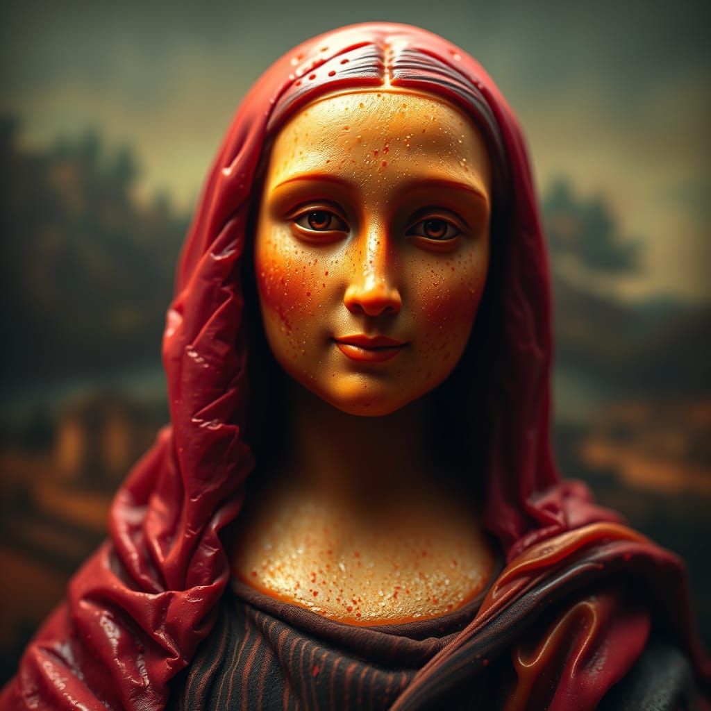 Red Cheese Mona Lisa: Macro Photography Masterpiece