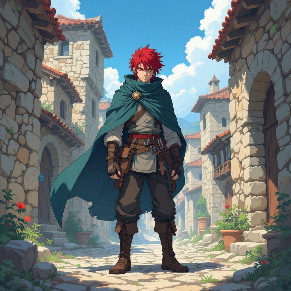 Anime Hunter with Blood Hair in Rangerhoods City