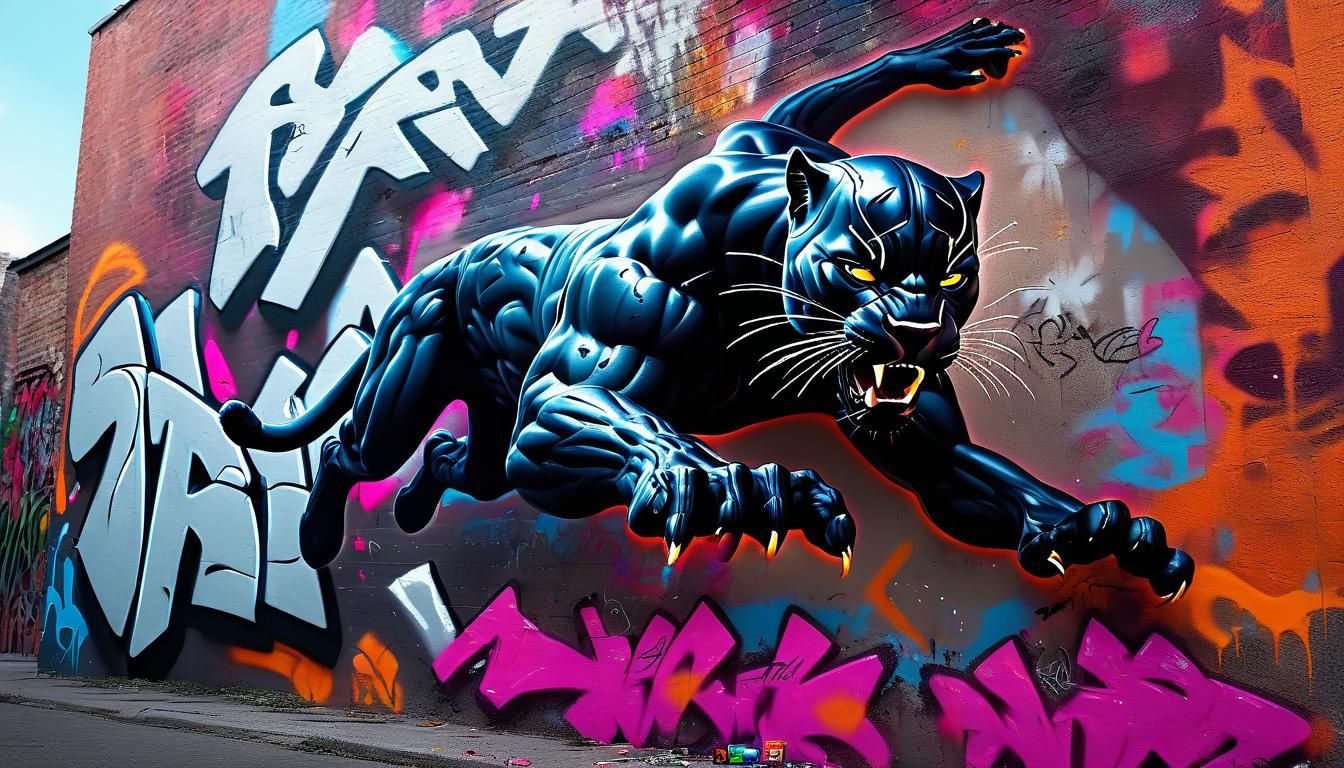 Black Panther Graffiti Art in Hyperrealistic 3D