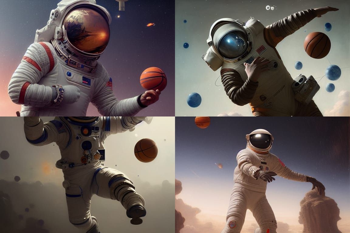 Astronaut in Orbit Playing Basketball: Hyperrealistic Portra...