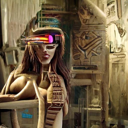 Hathor: Egyptian Goddess in Cyberpunk Style