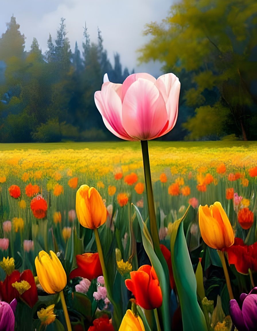 Surrealistic Oil on Canvas Tulip Masterpiece