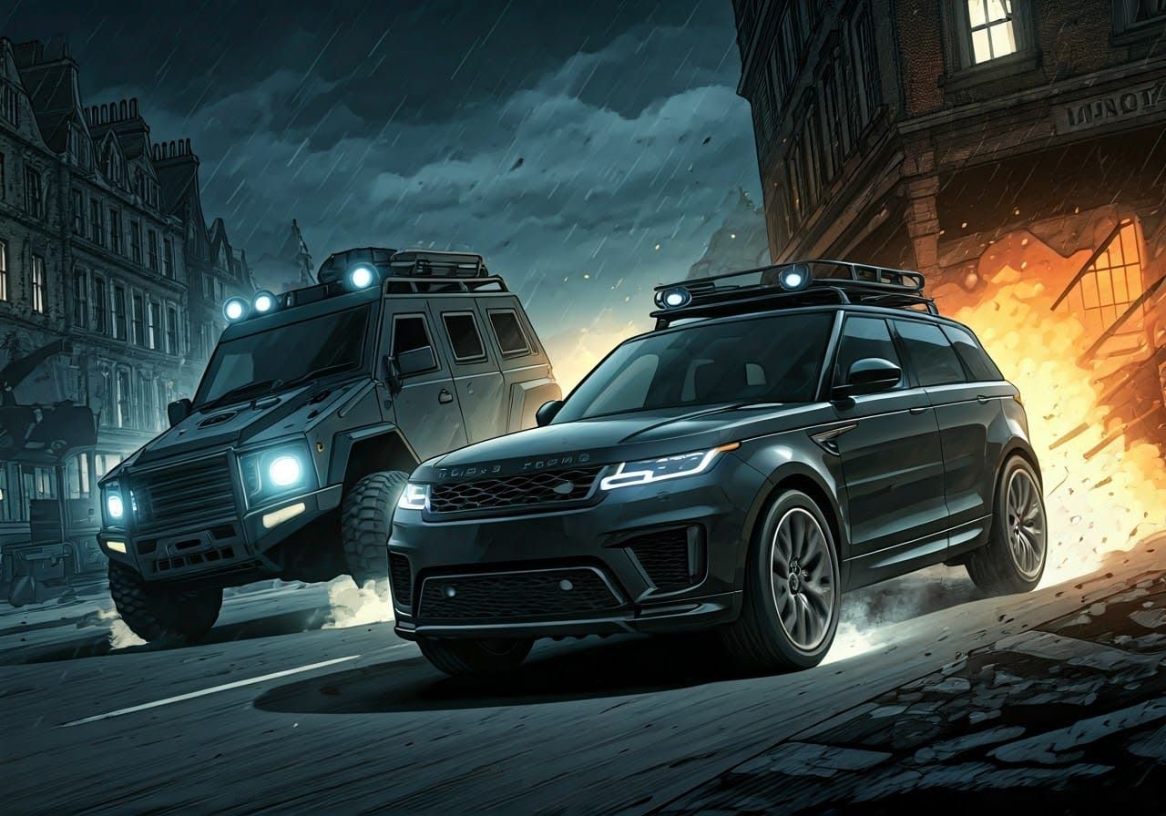 London High-Speed Chase in Dark Gritty Comic Book Style