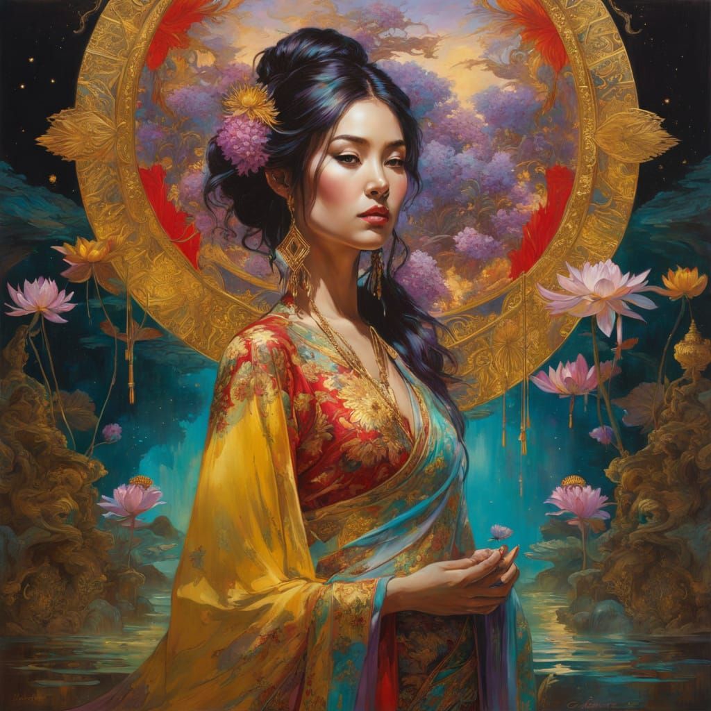 Asian Goddess in Celestial Attire