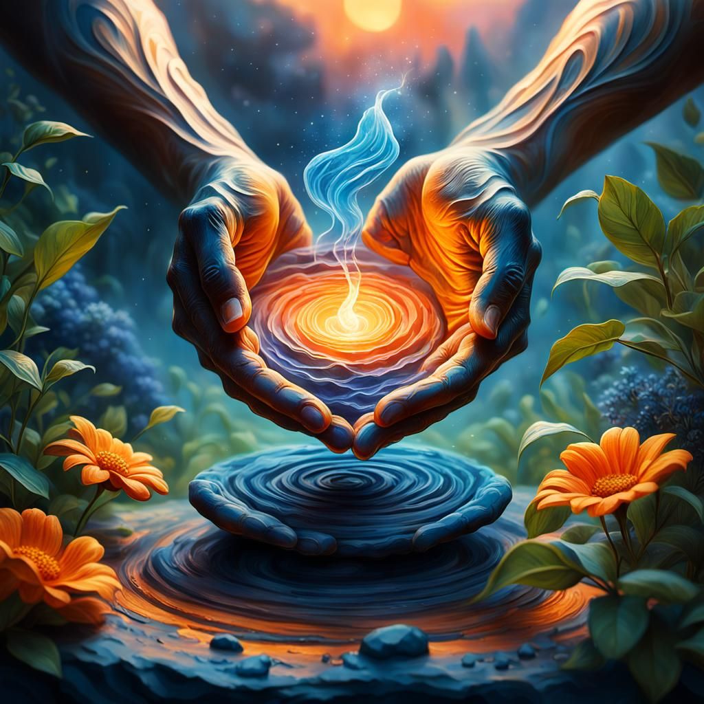 Godly Hands Shape Human Form in Garden