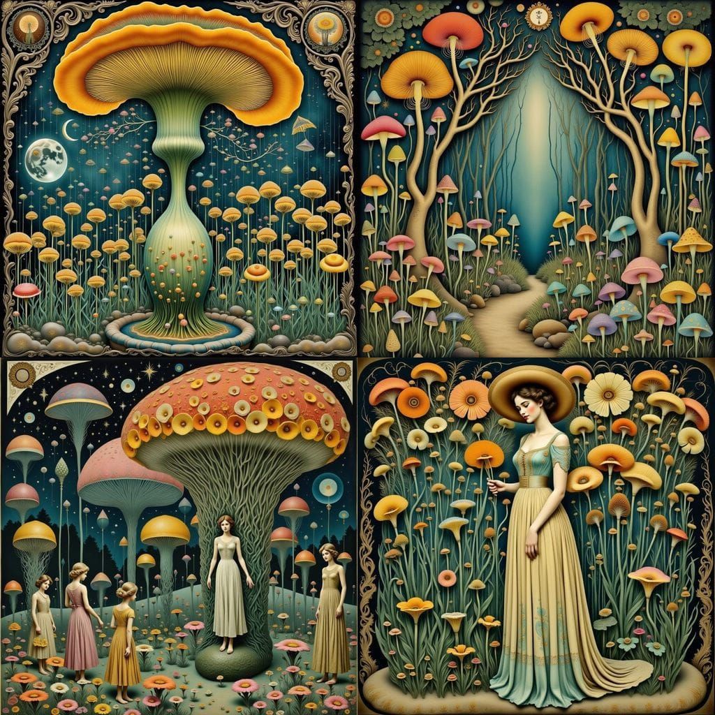 Enchanted Garden in Vintage French Postcard Style