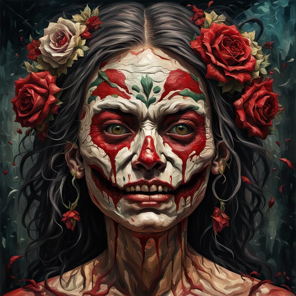 Grotesque Day of the Dead Face in Impasto Style