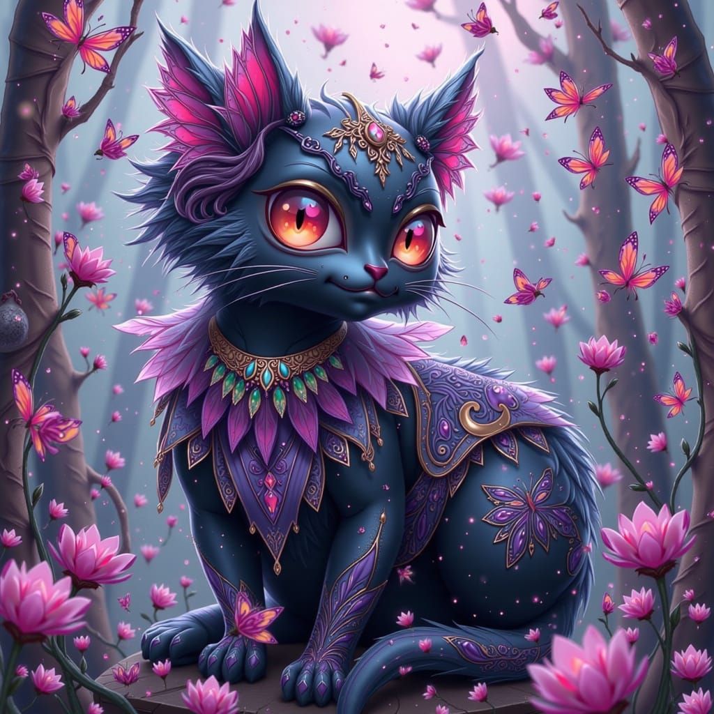 Whimsical Goth Cat in Cutecore Style
