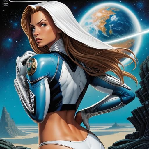 Bikini Model on Alien Planet in Comic Book Style