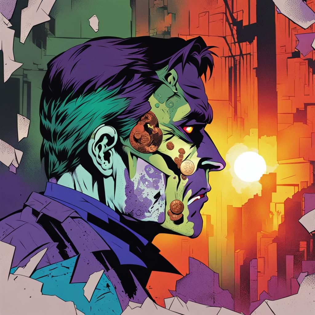 Two-Face in Dark Alley, Comic Book Art