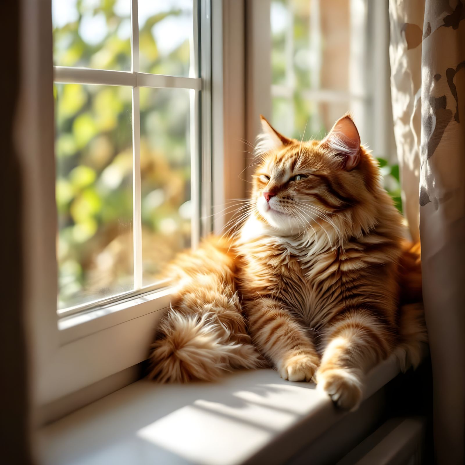 Ginger Cat Lounging on Sunny Windowsill