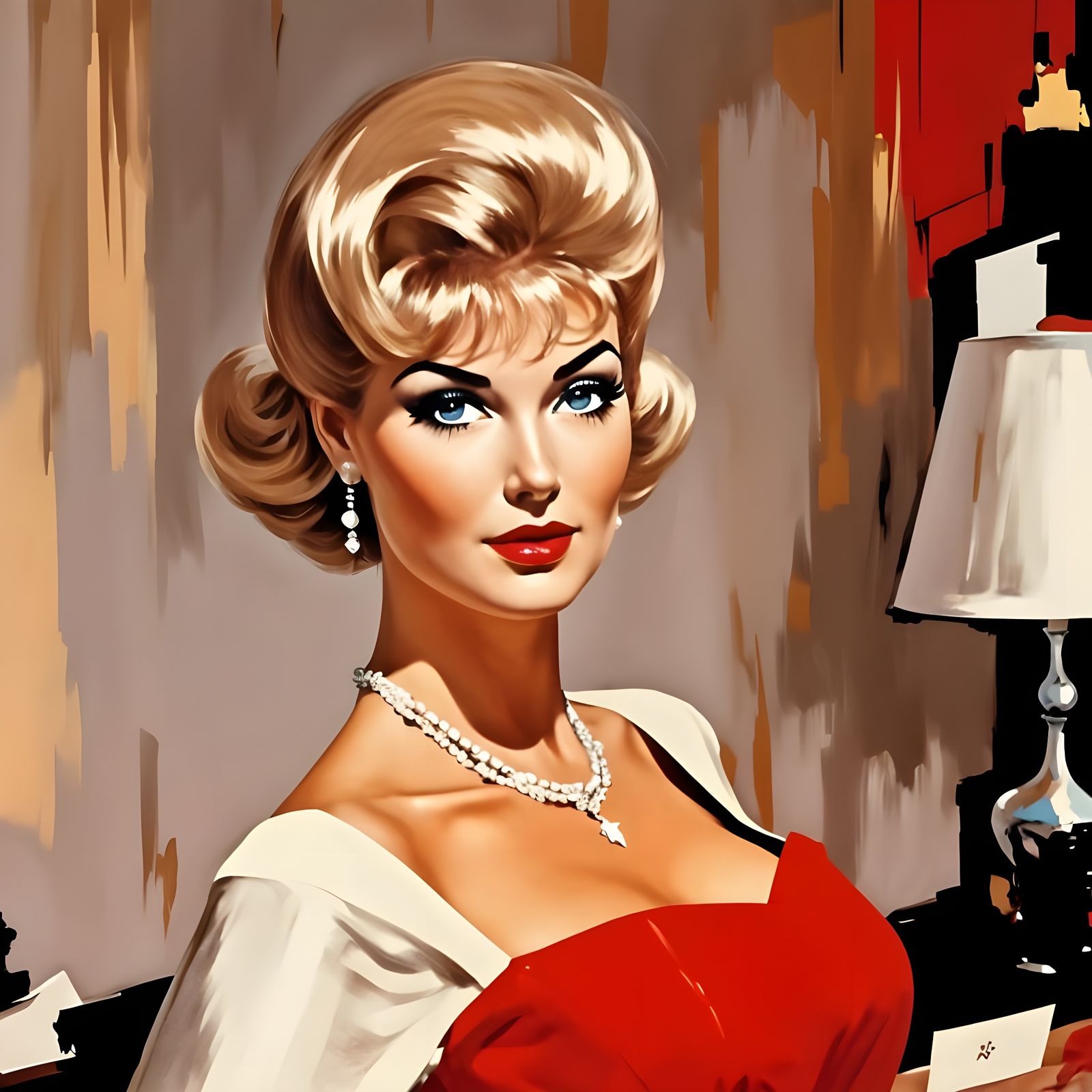 Glamorous 1960s Secretary Portrait in Impressionism Style