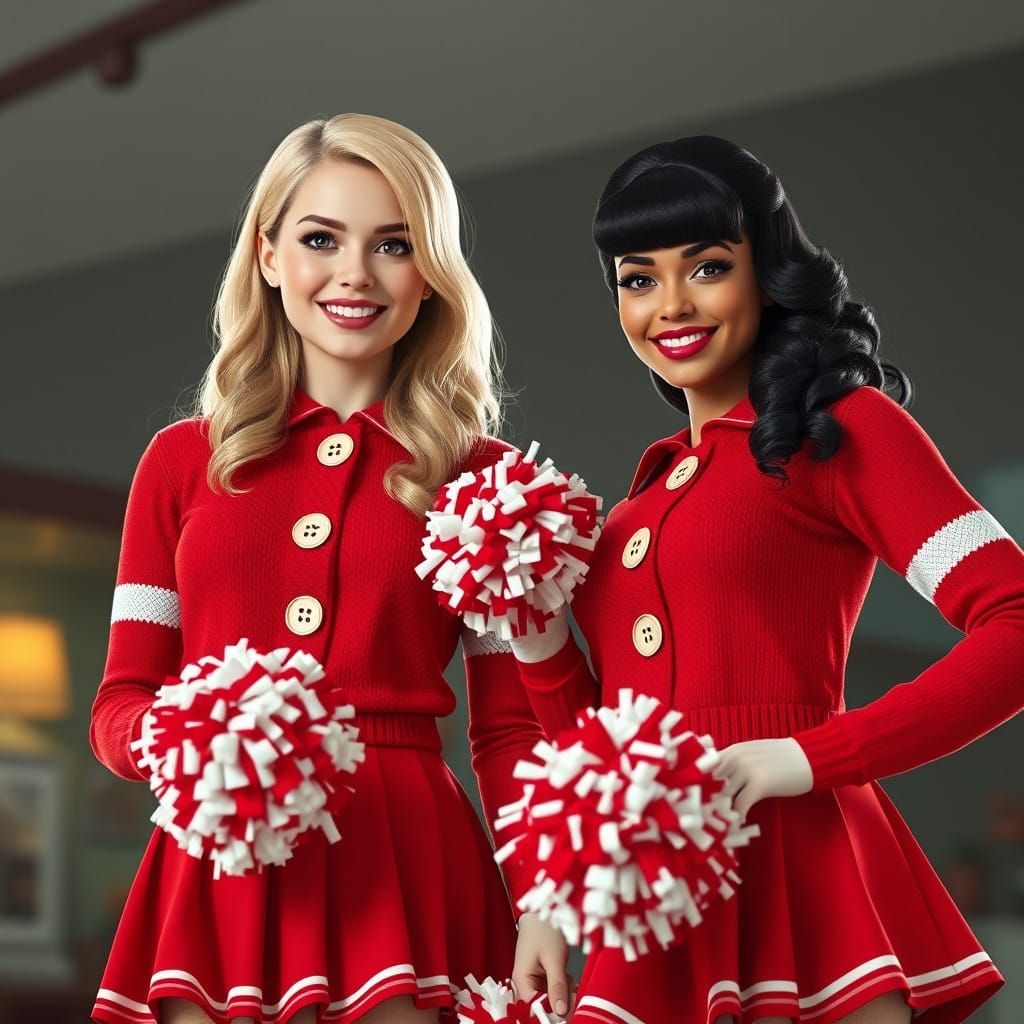 Vintage Cheerleader Duo in Retro Style