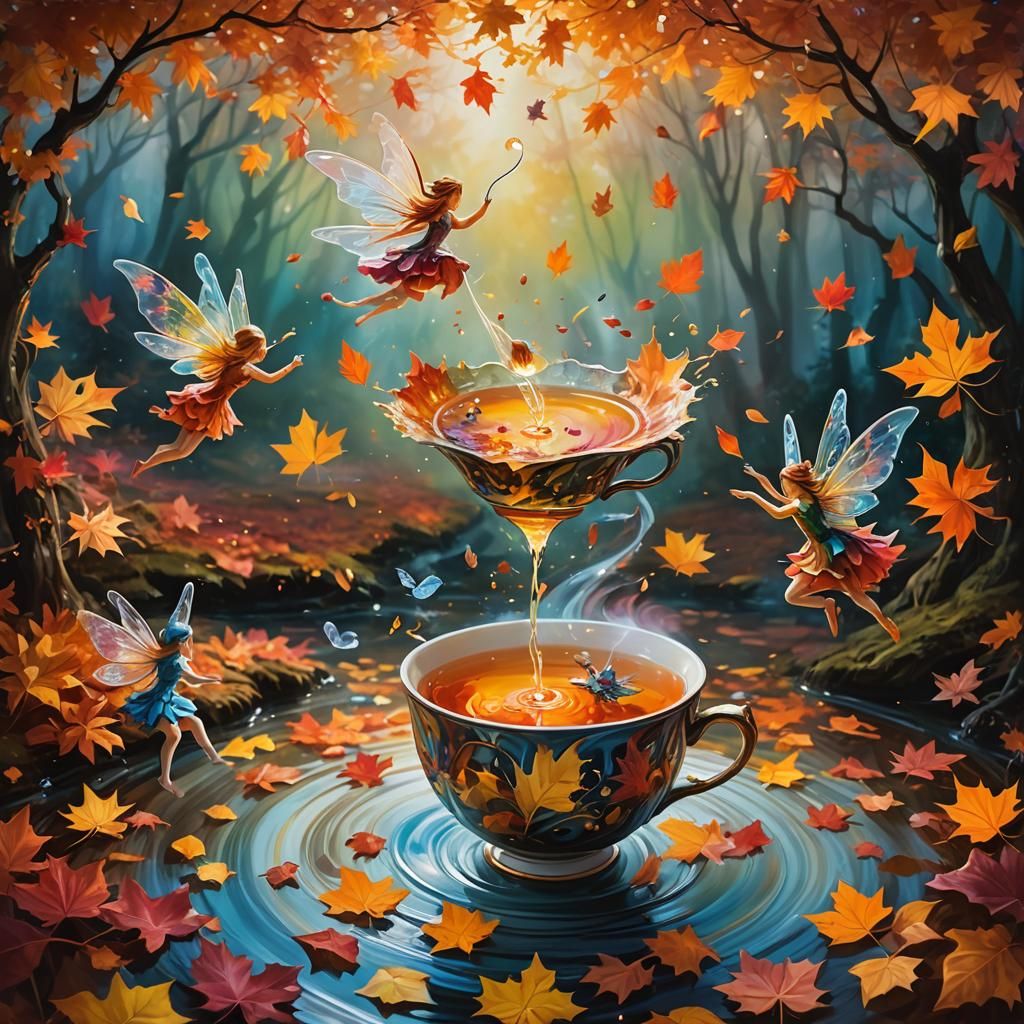 Surreal Autumnal Fluids with Fairies, Digital Art