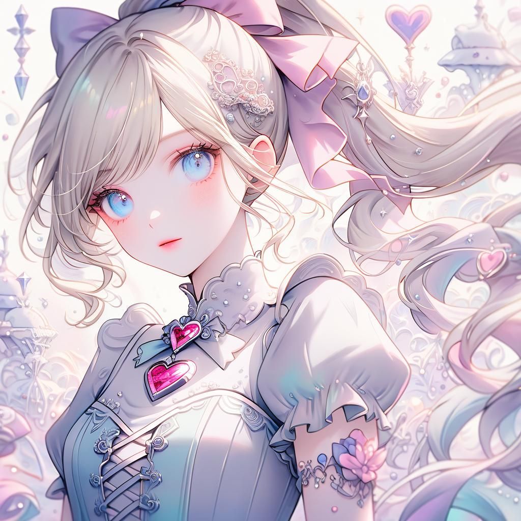 Dreamy Portrait of Girl with Bows, Watercolor Essence