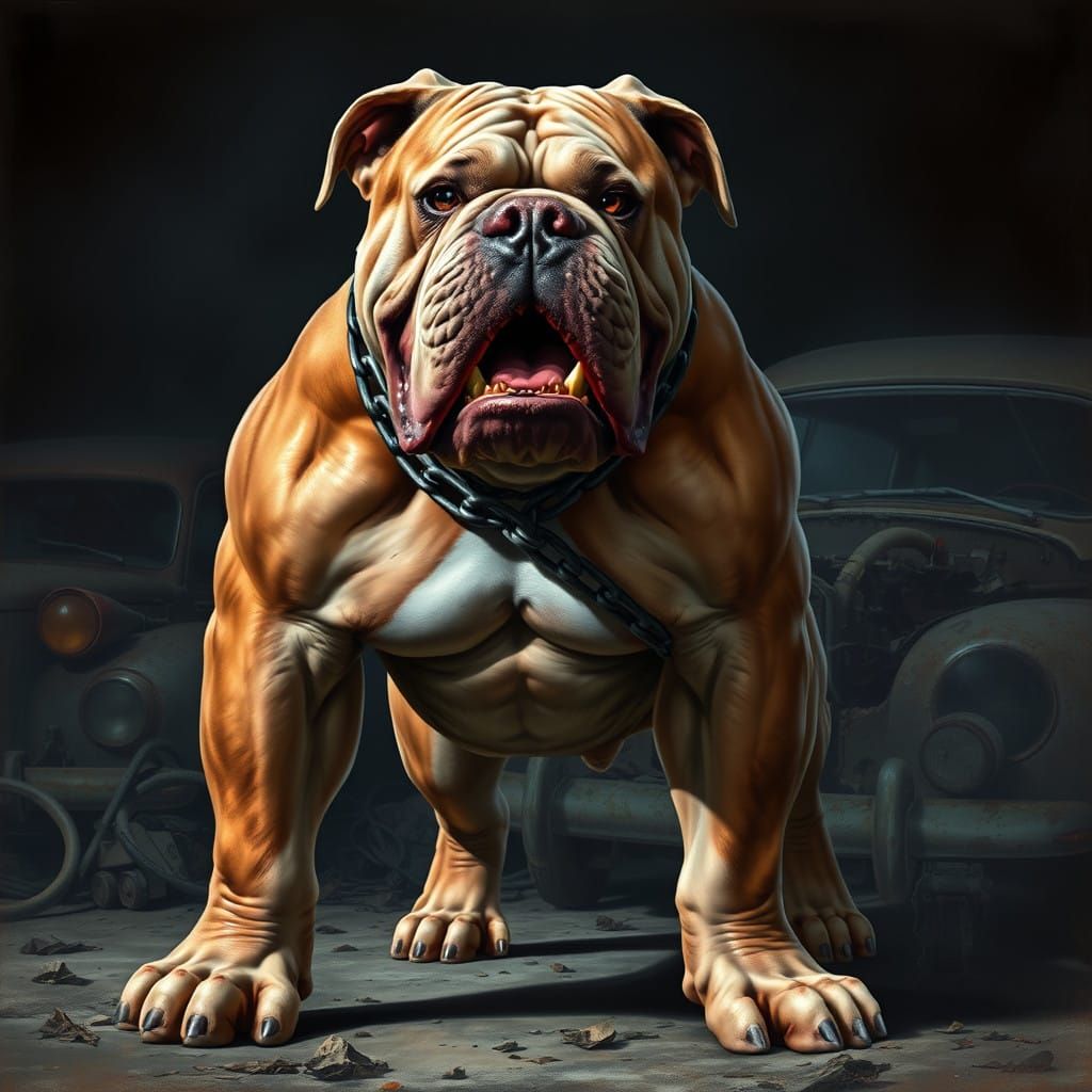 Muscled Dog Confronts Junkyard Depths