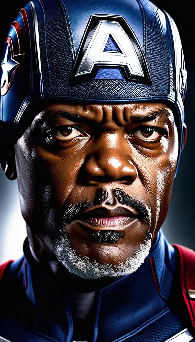 Photorealistic Captain America Portrait in Superhero Movie S...