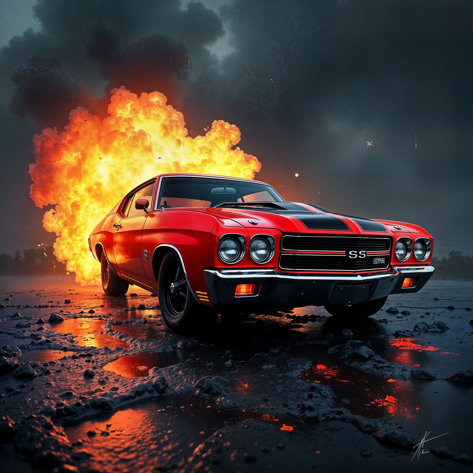 Fiery 1970 Chevelle SS in Hyperrealistic Detail