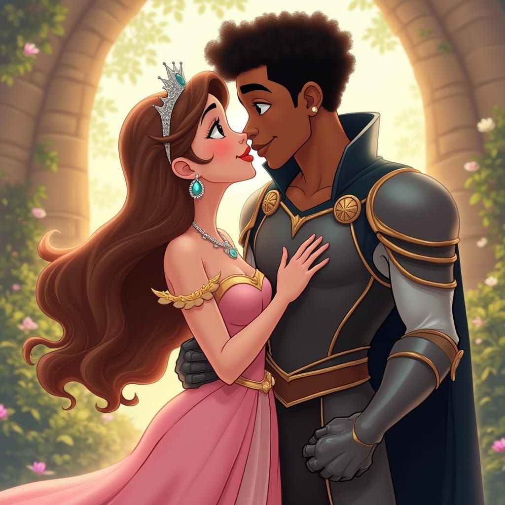 Whimsical Fairytale Princess Kisses Hero in Disney Style