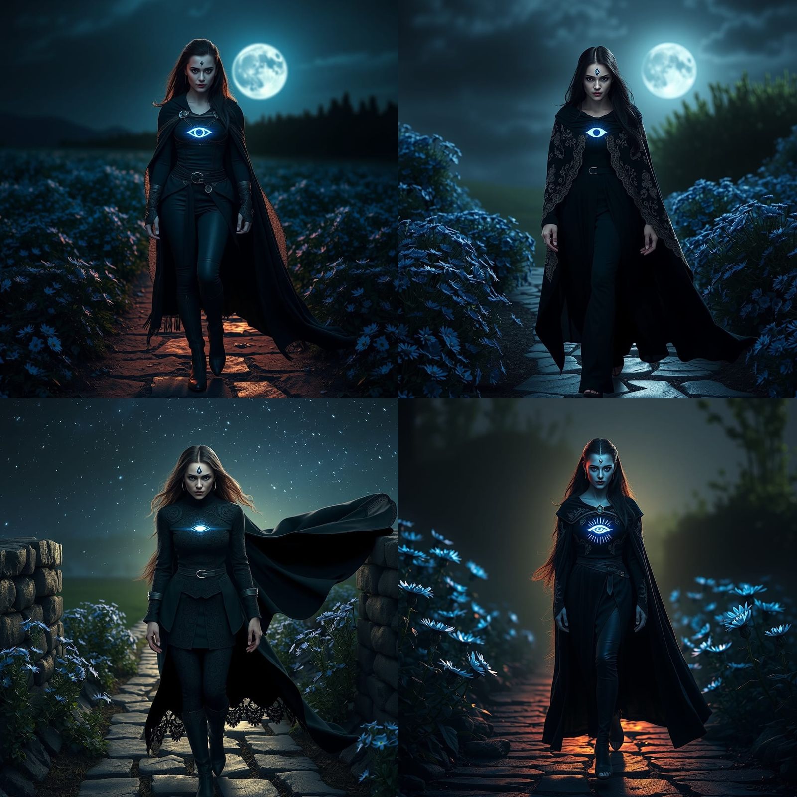 Mystic Woman with Third Eye in a Fantasy Landscape