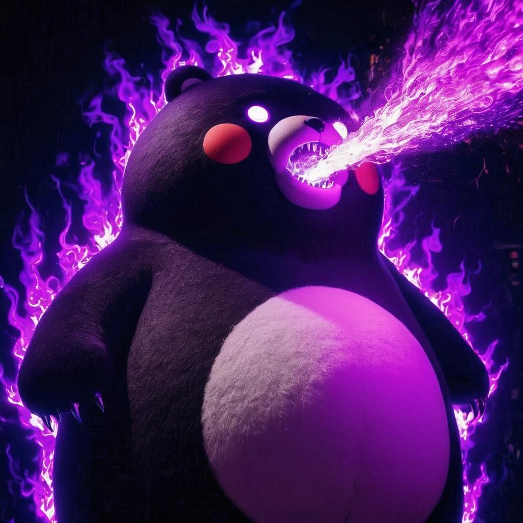 Obese Violet Monokuma Bear Spewing Purple Cyberpunk Flame