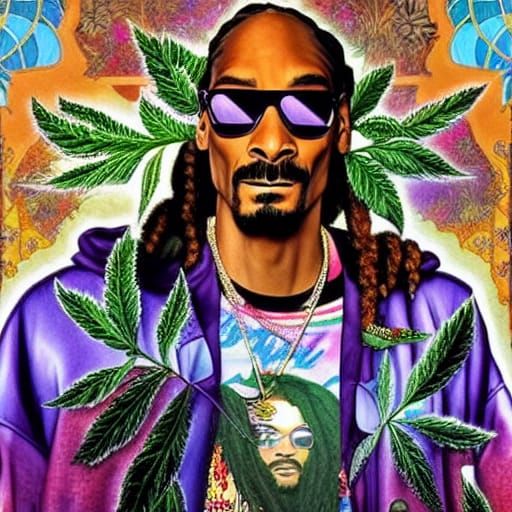 Hyperrealistic Portrait of Snoop Dogg in Pointillist Style