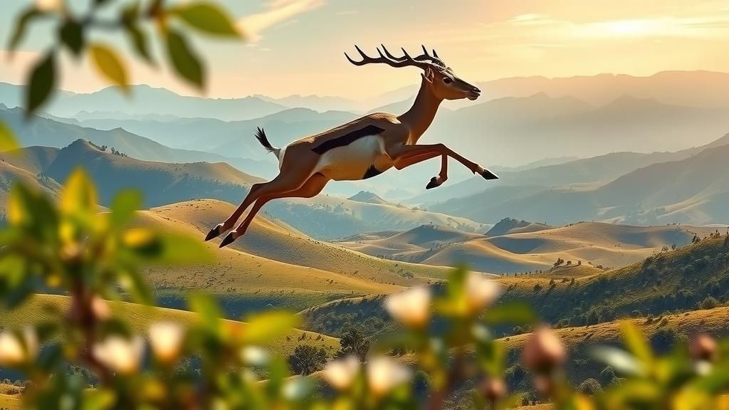 Antelope Leaps Through Verdant Valley: Hyperrealistic Render...