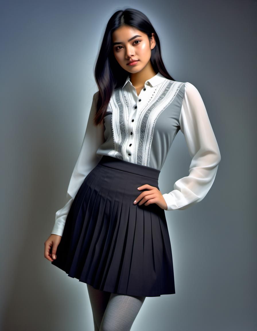 Young Woman in Pleated Skirt, Digital Art