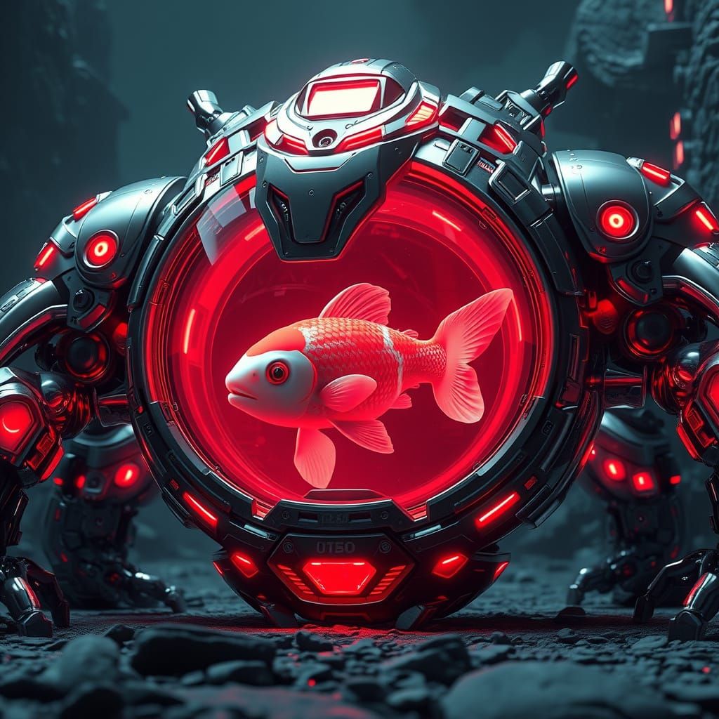 Futuristic Koi Fish Robot Golem in Sci-Fi Style