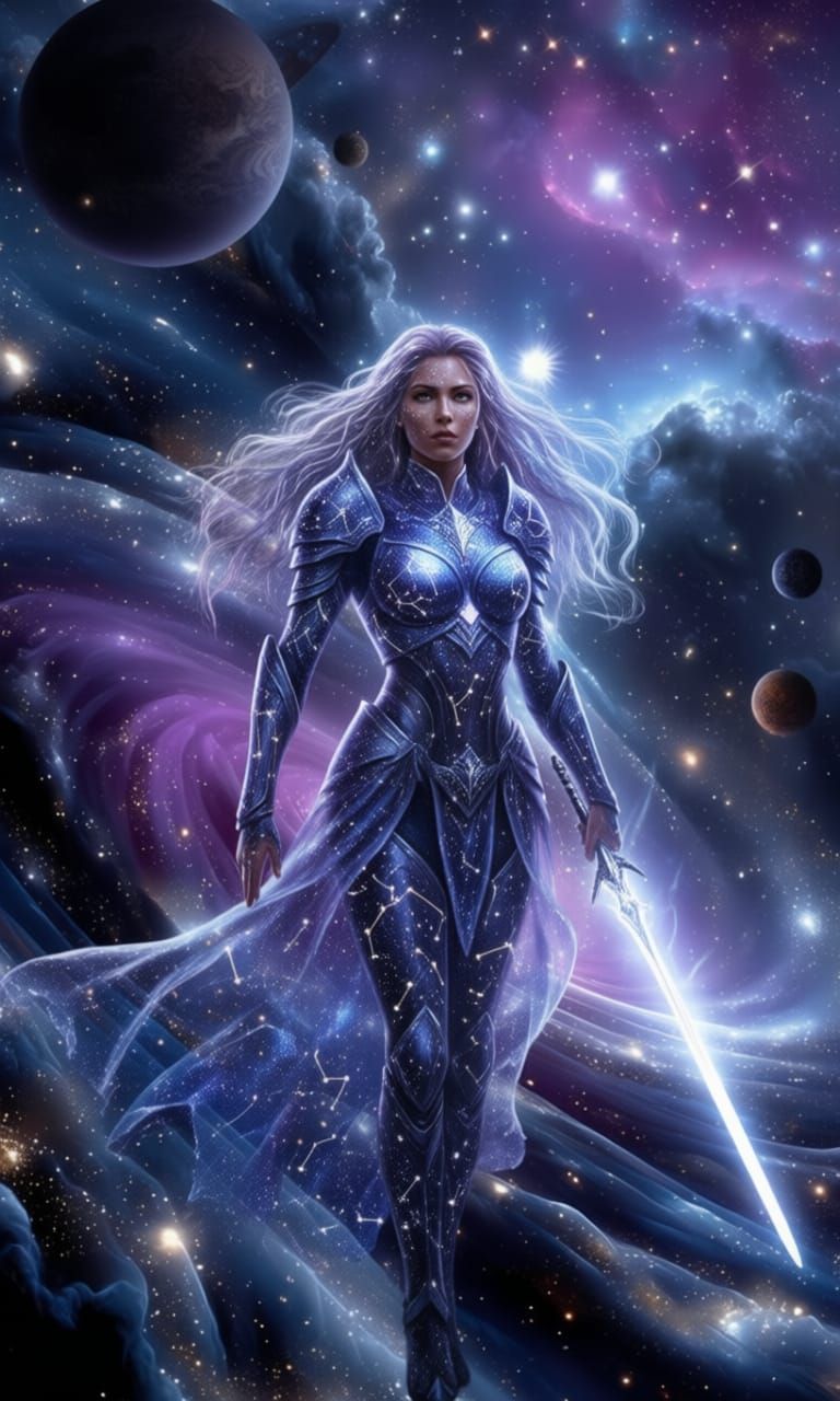 Celestial Warrior Woman Guarding a Galaxy