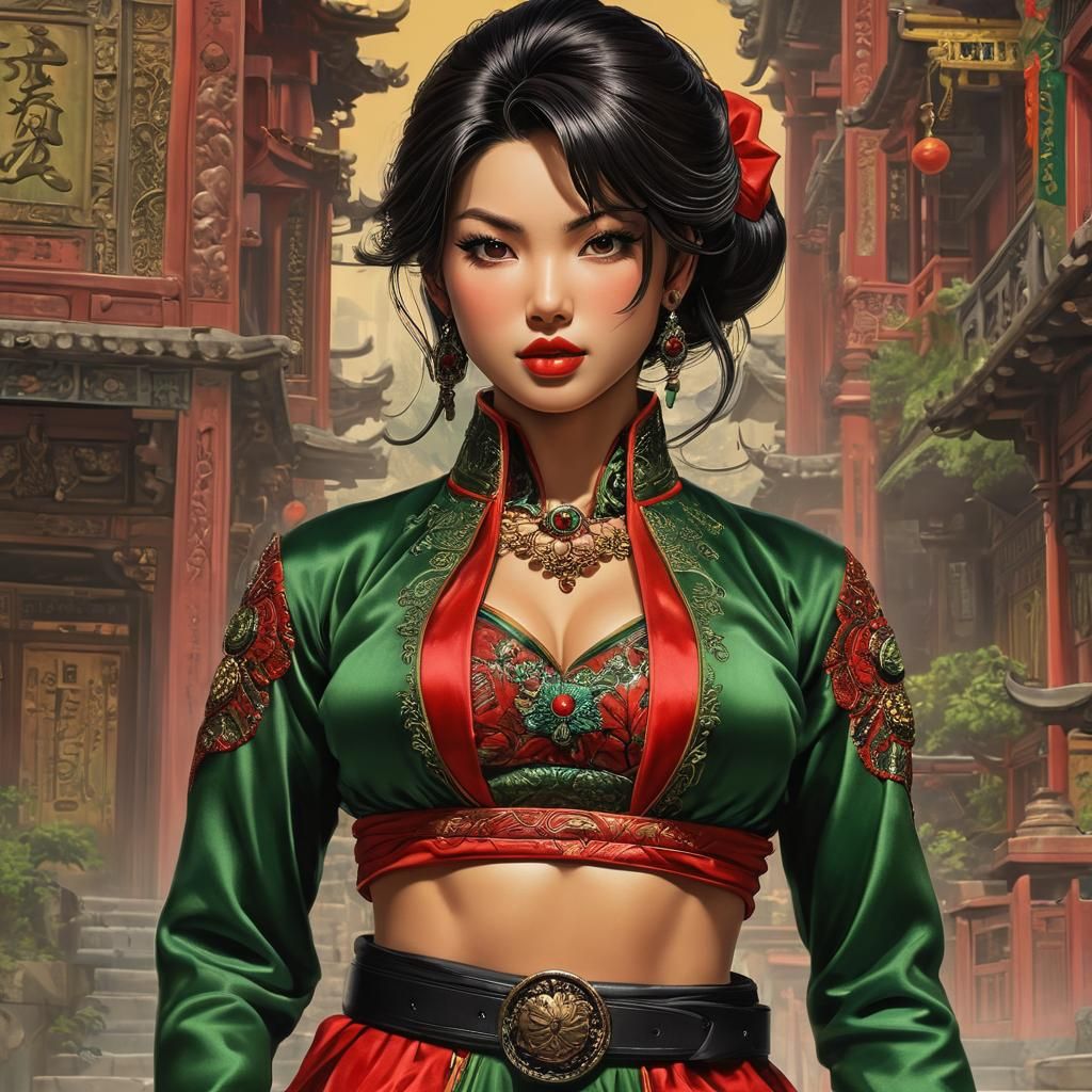 Anime Style Portrait of Asian Woman in Palace