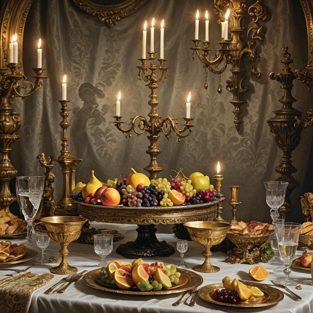 Opulent Elizabethan Still Life in Art Nouveau Style