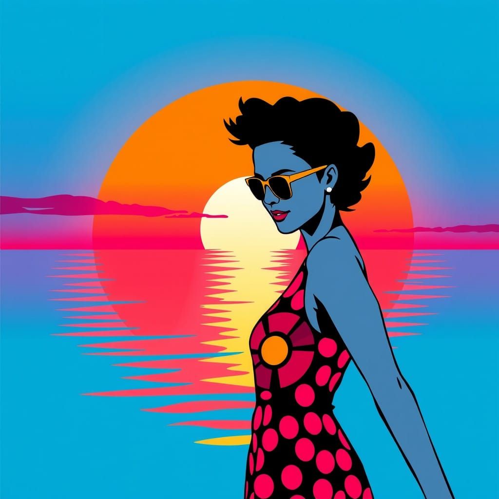 Vibrant Pop Art Silhouette Against Sunset