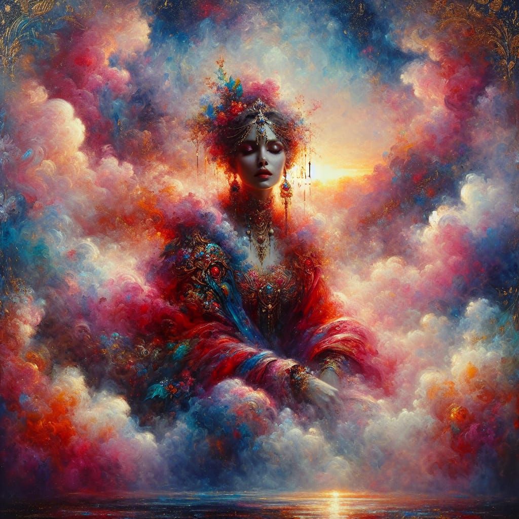 Regal Woman in Smoke and Sunset