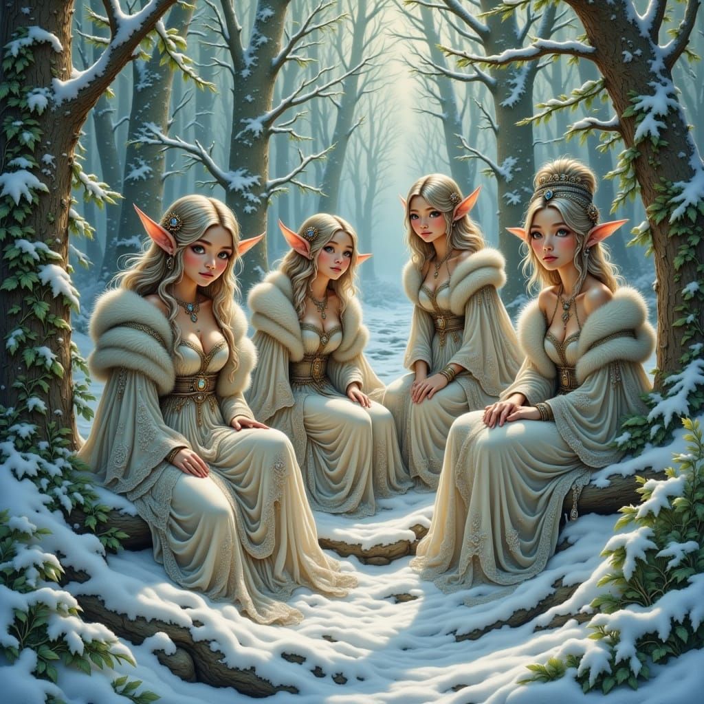 Serenity in Snow: Enchanting Elven Women in a Winter Wonderl...