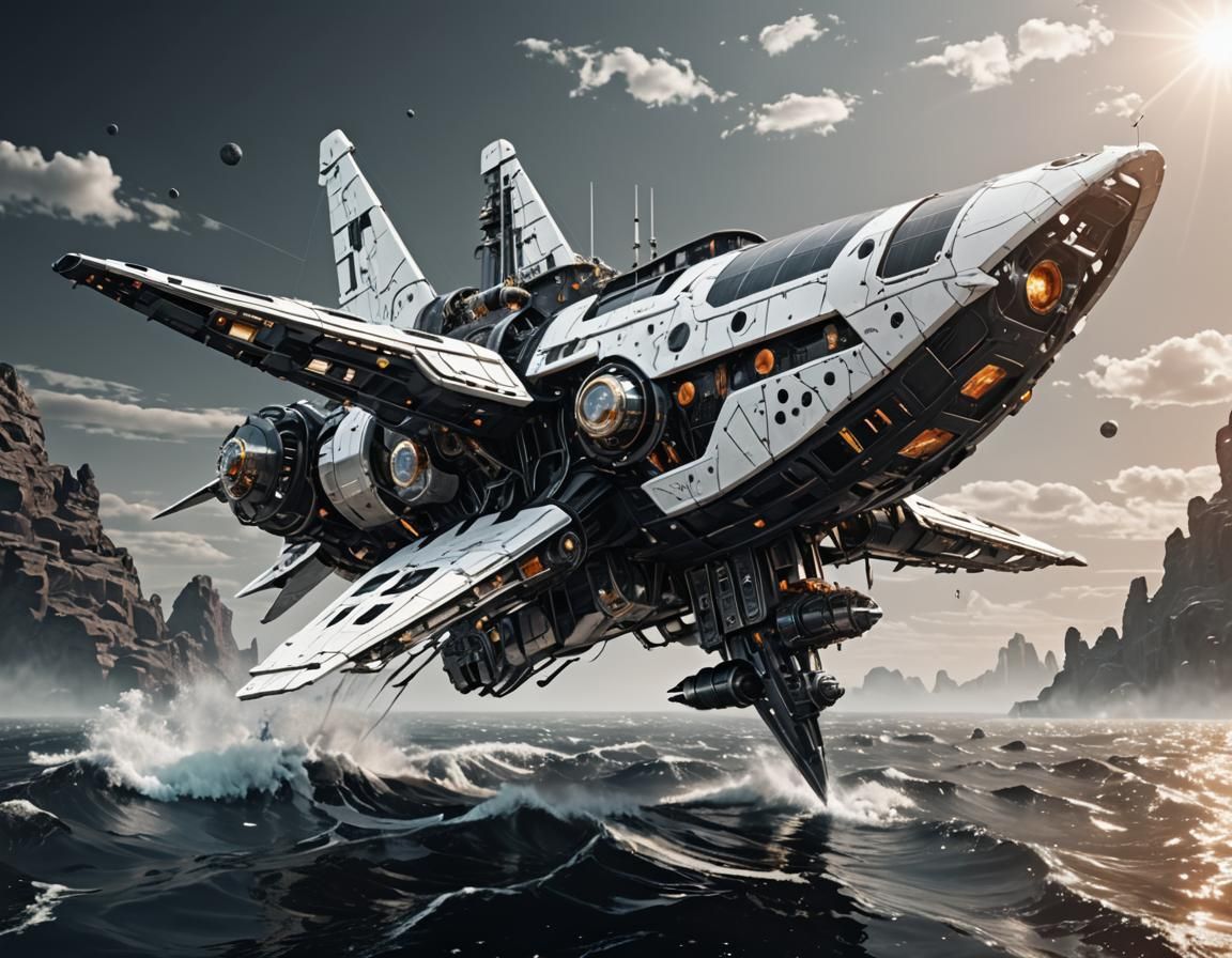 Ethereal Solarpunk Ship Sailing on Magma Sea