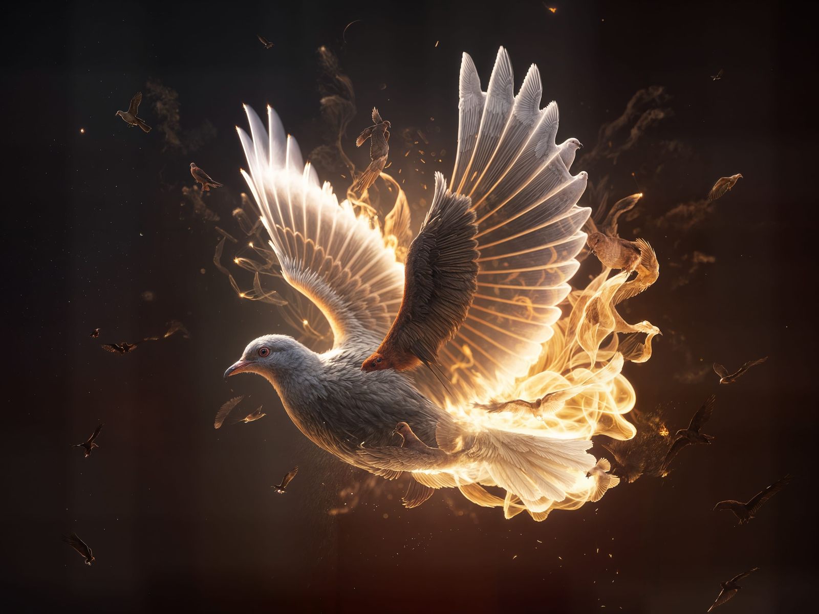 Fiery Dove Descends into Darkness