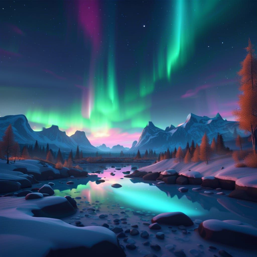 Aurora Borealis in Dazzling Colors: 3D Render