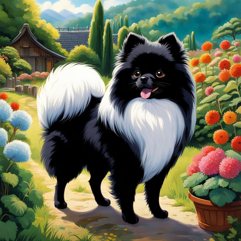 Animated Pomeranian Farming in Ghibli Style