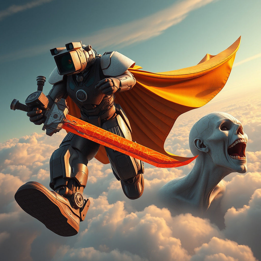 Camera Man Titan Soaring with Orange Sword